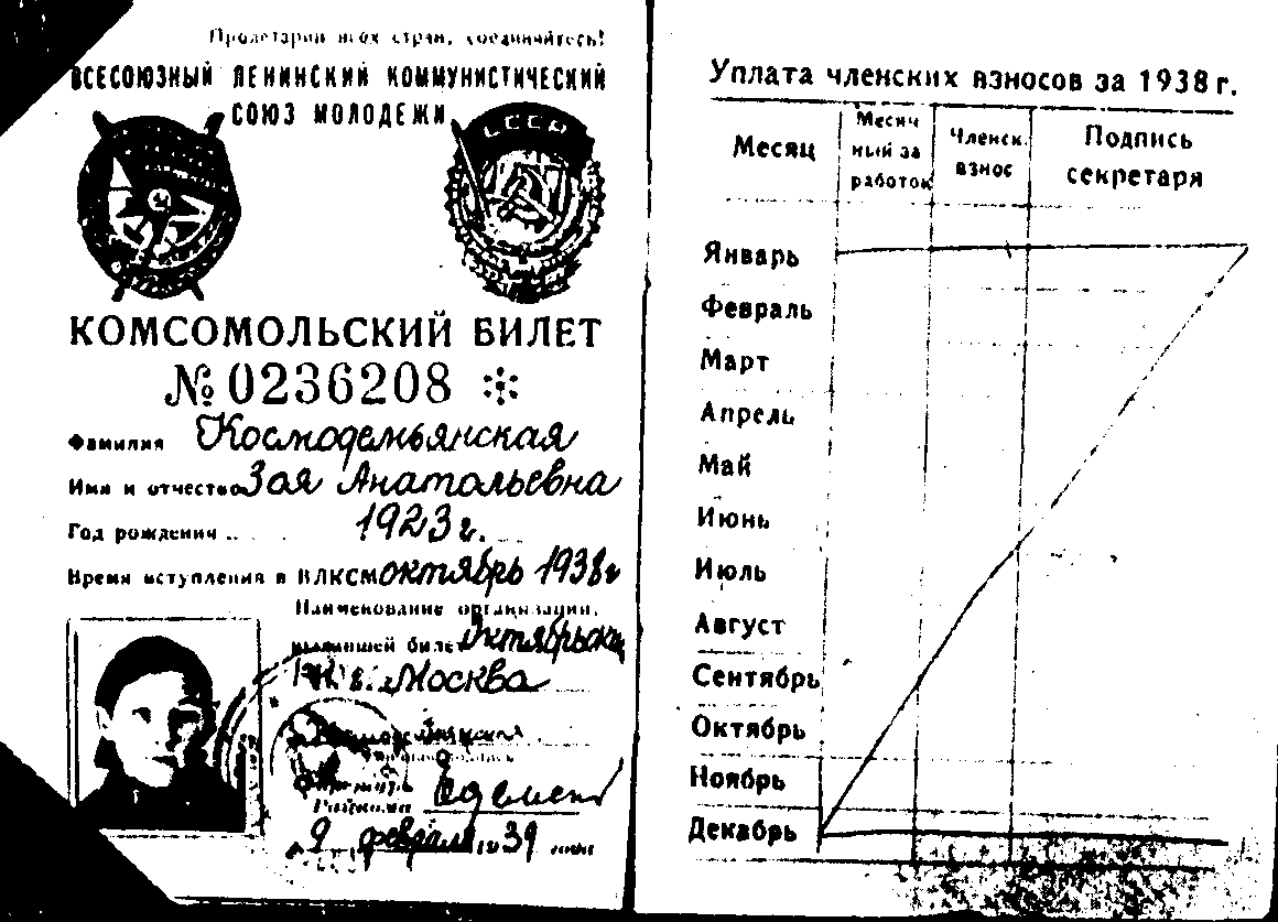 комсомольский билет. Нажмите на рисунок и увеличенная копия откроется в новом окне